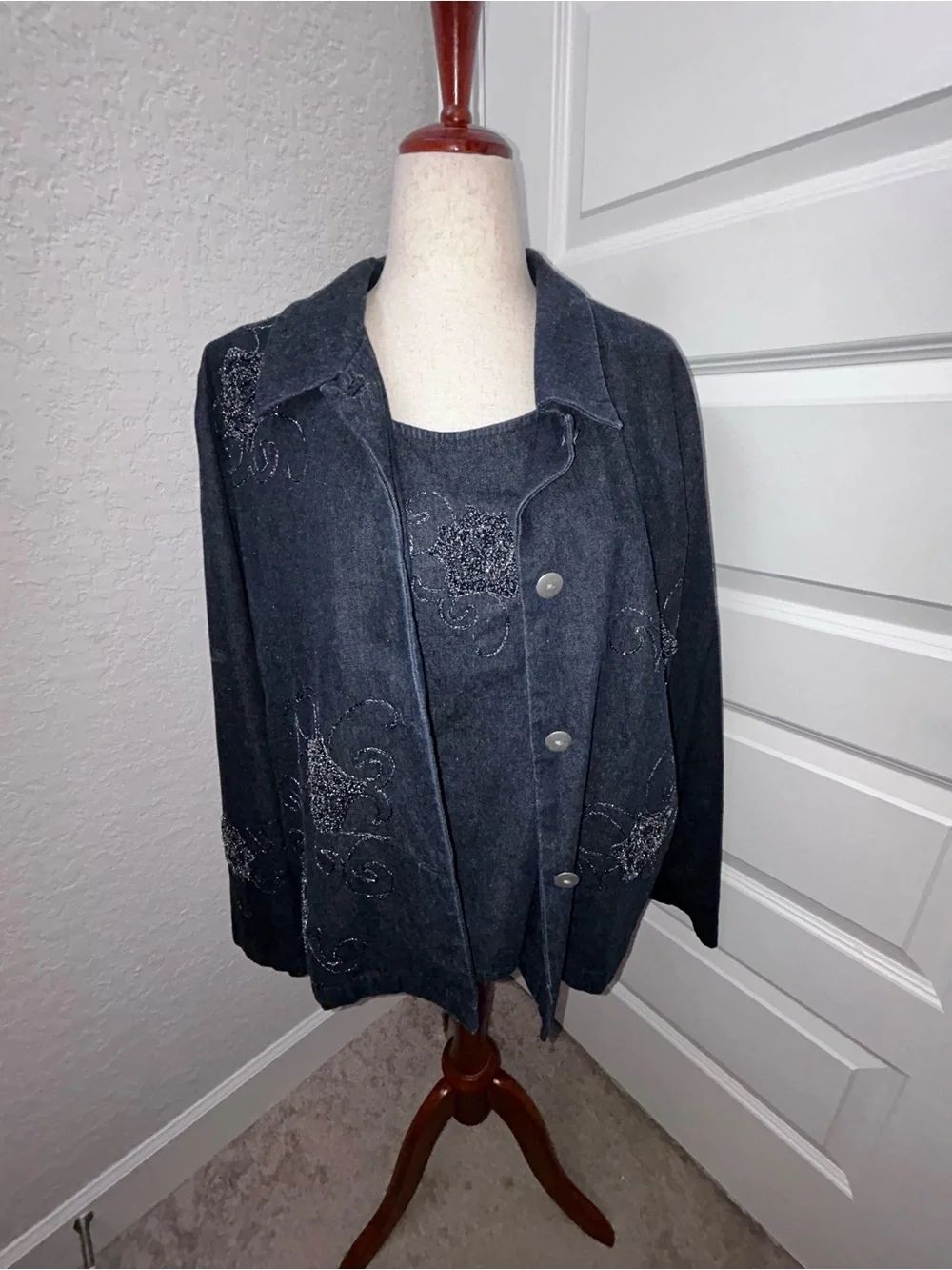 Vintage Talk Of The Walk Embroidered 2 Piece Blazer Jacket Shirt Top
